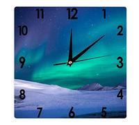 Square Wall Clock Beautiful Northern Lights Aurora Borealis Silent Non-Ticking Clock 12 Inch, Battery Operated Accurate Landscape/Cityscape Farmhouse/Home/Office Decor