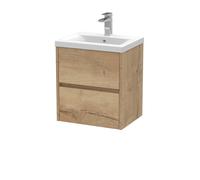 Square Wall Hung 2 Drawer Vanity Unit & Basin, 500mm Autumn Oak Balterley Brown One Size
