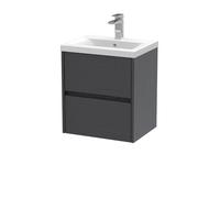 Square Wall Hung 2 Drawer Vanity Unit & Basin, 500mm Graphite Grey Balterley Grey One Size