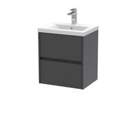 Balterley Square Wall Hung 2 Drawer Vanity Unit & Ceramic Basin, 500mm - Woodgrain Graphite Grey