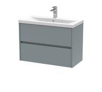 Balterley Square Wall Hung 2 Drawer Vanity Unit & Basin, 800mm Matt Coastal Grey Balterley Grey