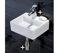 Square Wall Hung Ceramic Basin with Square Mixer tap and Waste