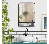 HOMCOM Modern Square Wall Mirror with Storage Shelf, 86 x 53 Mirrors for Living Room, Bedroom, Black