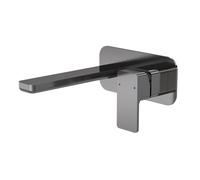 Square Wall Mount 2 Tap Hole Basin Mixer Tap & Back Plate - Brushed Pewter