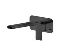 Square Wall Mount 2 Tap Hole Basin Mixer Tap & Back Plate - Matt Black