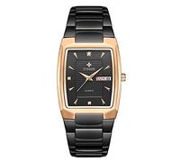 Square Watches for Men and Women Stainless Steel Mens Square Watch with Date Waterproof Analog Quartz Fashion Business Casual Wristwatch, 37BlackRG, Chronograph
