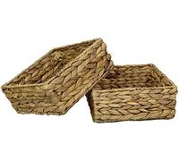 Square Water Hyacinth Small baskets for storage Natural colour wicker basket shelves open Decorative gift box Small bathroom mini tray makeup bathroom Kitchen organiser (Large 22cm, 2 x Basket)
