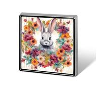 Square Watercolor Rabbit Brooch Classic Mini Pin 0.7 Inch Aluminum Alloy Lapel Pin Personalized Button Badge for Backpack Hat Suit Jacket Clothing Decoration
