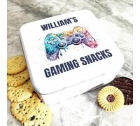 Square Watercolour Gaming Snacks Controller Personalised Treat Tin Personalised Gift | Custom Gift | Personalized Tin | Cake, Biscuit & Treat Tins | Gift For Her | Gift For Him
