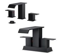 Square Waterfall Bathroom Sink Faucets Matte Black, Suitable for 2 or 3 Hole Bathroom Vanity RV Camper Commercial Sink