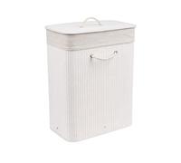 Square White Bamboo Laundry Basket, Laundry Hamper with Removeable Washable Lining & Lid, Easy Assemble Folding Storage Bin Dirty Clothes Storage Bucket Cover Household Container Organiser