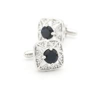 Square White Crystal French Cufflinks Polygonal Star-shaped(Black)