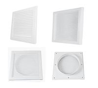 Square White Ventilation Grille with Flyscreen - Round Ø 150mm - 6 inch Rear Spigot - Vent Cover for Bathroom, Kitchen, Wall, Ducting, Louvre Panel - Airflow Louvered Grill. Set by MYPURECORE