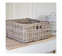 Square Wicker Storage Basket Grey Buff Rattan