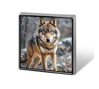 Square Wolf Brooch Classic Mini Pin 0.7 Inch Aluminum Alloy Lapel Pin Personalized Button Badge for Backpack Hat Suit Jacket Clothing Decoration