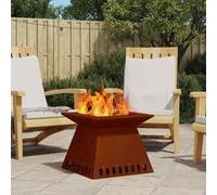 Square Wood-Burning Fire Pit Weathering Steel Brown 48x48x40 cm Steel Outdoor XL