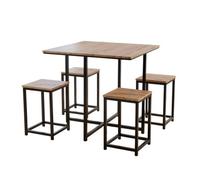 Square Wooden Breakfast Bar Set Black Metal Frame 4 Barstools Kitchen