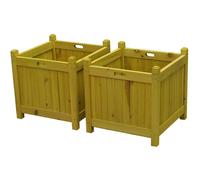 Square Wooden Garden Planters in Tan (Set of 2)
