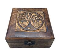 Square Wooden Keepsake Box 13x13x6cm - Tree of Life KDMD Brown One Size