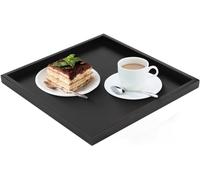 Square Wooden Serving Tray with Handle, Non-Slip Raised Edges Black Snack Plate for Coffee Tea, 11.8x11.8in Kitchen Restaurant Home Use Solid Wood Fast Food Drinks Serving Tray