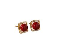 Square zirconia pearl stud earrings for women, high-end ear jewelry