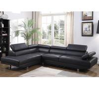 SquareBoxx Altura Leather Left-Hand Corner Sofa with Adjustable Headrests in Black SquareBoxx Black