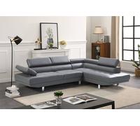 SquareBoxx Altura Leather Right-Hand Corner Sofa with Adjustable Headrests in Grey SquareBoxx Grey