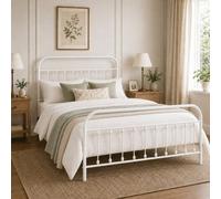 SquareBoxx Amelia Double Metal Bed Frame With Steel Slat Base, 28Cm Underbed Storage & Classic Spindle Design Black, White, Gold Or Silver