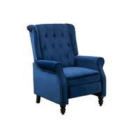 SQUAREBOXX Antwerp Fabric Pushback Recliner Velvet Wingback Armchair in Blue - Blue