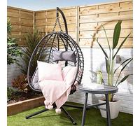 SquareBoxx Balinese Garden Egg Chair Rattan Effect With Cushions in Grey SquareBoxx Grey