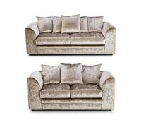 SQUAREBOXX Dylan Crushed Velvet 3+2 Seater Fabric Sofa in Mink - 3 Seater & 2 Seater Set
