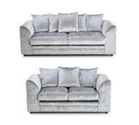 SQUAREBOXX Dylan Crushed Velvet 3+2 Seater Fabric Sofa in Silver - 3 Seater & 2 Seater Set