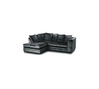 SQUAREBOXX Dylan Crushed Velvet 4 Seater Fabric Corner Sofa in Black - Left Hand Corner