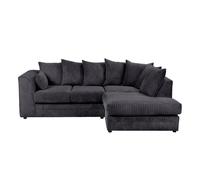 SQUAREBOXX Dylan Jumbo Cord 4 Seater Fabric Corner Sofa in Black - Right Hand Corner