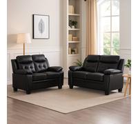SquareBoxx Elysian 3+2 Modern Leather Sofa Set in Black SquareBoxx Black