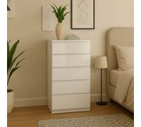 SquareBoxx Fairfield Minimalist Large And Tall Chest Of Drawers 5 Draw In Gloss White