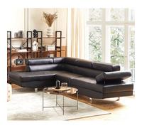 SquareBoxx Fidenza Leather Corner Sofa Adjustable Headrests, L-Shaped Sectional, Contemporary Living Room Seating, Left Hand Facing, Black