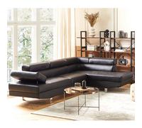 SquareBoxx Fidenza Leather Corner Sofa Adjustable Headrests, L-Shaped Sectional, Contemporary Living Room Seating, Right Hand Facing, Black