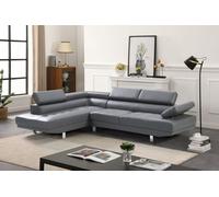 SquareBoxx Fidenza Leather Corner Sofa Adjustable Headrests, L-Shaped Sectional, Contemporary Living Room Seating, Left Hand Facing, Grey