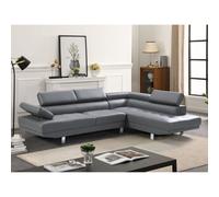 SquareBoxx Fidenza Leather Corner Sofa Adjustable Headrests, L-Shaped Sectional, Contemporary Living Room Seating, Right Hand Facing, Grey