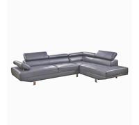SQUAREBOXX Fidenza Leather Corner Sofa in Grey - Right Hand Corner