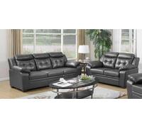SquareBoxx Jupiter 3 + 2 Sofa Set Tufted Black Button in Grey SquareBoxx Grey