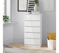 SquareBoxx Keaton Gloss White 5 Drawer Tower Freestanding Chest Of Drawers 40 X 107.5 X 60Cm D X H X W