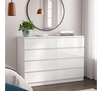 SquareBoxx Keaton Gloss White 8 Drawer Double Freestanding Chest Of Drawers (40 X 99 X 106Cm - D X H X W)