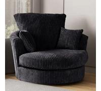 SquareBoxx Lennox Swivel Chair Black Jumbo Cord
