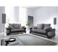 SquareBoxx Luca 3+2 Grey Jumbo Cord Sofa Set With a Modern Black Leather Trim SquareBoxx Grey