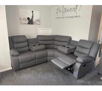 SquareBoxx Milano Corner Recliner Sofa Grey Leather