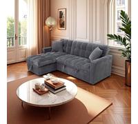 SquareBoxx Modena Jumbo Cord 3 Seater Sofa Bed Reversible Storage Chaise in Grey SquareBoxx Grey