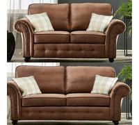 SQUAREBOXX Oakland Suede Sofa 3+2 Seater Fabric Sofa in Tan Brown - 3 Seater & 2 Seater Set