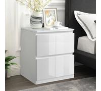 SquareBoxx Olivia Gloss White 2 Drawer Freestanding Bedside Table - (H) 55Cm X (W) 40Cm X (D) 40Cm